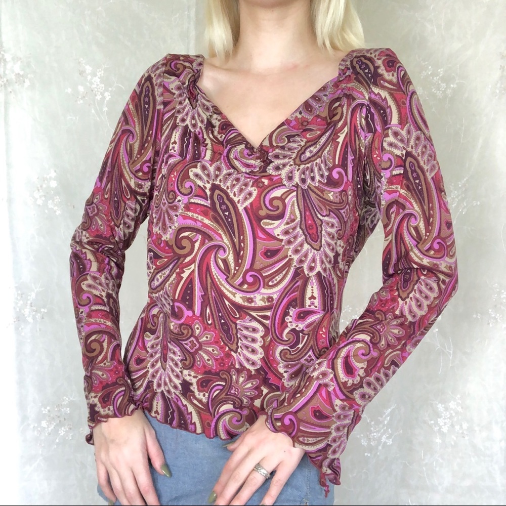 mesh overlay paisley blouse top 🍓